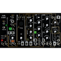 Black synthesizer module with multiple knobs, jacks, and labeled sections including oscillator, contour, and dynamics.