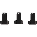 Three identical black plastic magnetic clips with a rectangular top and a cutout handle area, aligned in a row on a white background.