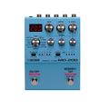 Blue modulation effects guitar pedal with multiple knobs, rotary selector, LED display, and two footswitches.