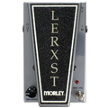 Silver and black Morley Lerxst wah/volume pedal with knob, footswitch, input and output jacks, and a red LED indicator.