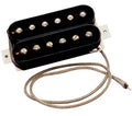 Black uncovered open-coil EVH Frankenstein humbucker electric guitar pickup, standard humbucker size, shown with its single-conductor braided-shield lead