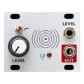 Silver electronic module with level knob, toggle switch, two jacks labeled LEVEL and OUT, and two small indicator lights.