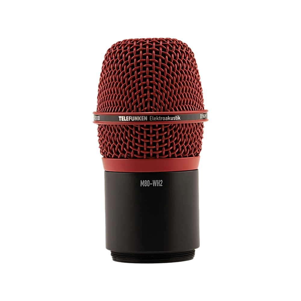 Red and black dynamic microphone capsule with TELEFUNKEN branding and model number M80-WH2.
