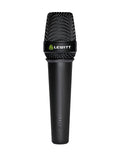 Black handheld microphone with metal mesh grille and LEWITT branding around the top and model MTP 5 embossed on the handle.