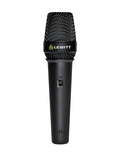 Black handheld microphone with metal grille and on/off switch, branded LEWITT.