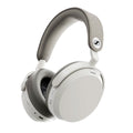 White over-ear headphones with gray fabric headband and padded ear cups, labeled Momentum 5.