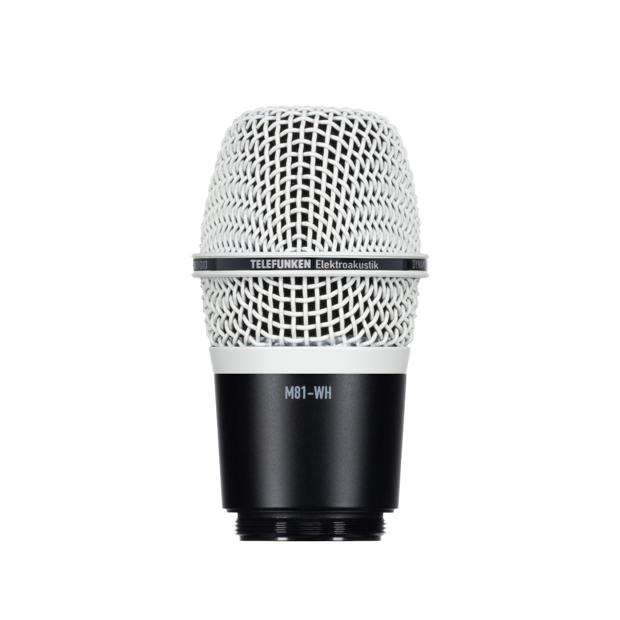 White and black wired microphone head with Telefunken Elektroakustik branding and model M81-WH.
