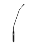 Black gooseneck microphone with a button and XLR-style connector.