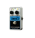 White guitar effects pedal with two knobs, three indicator lights, one footswitch, and one side input jack.