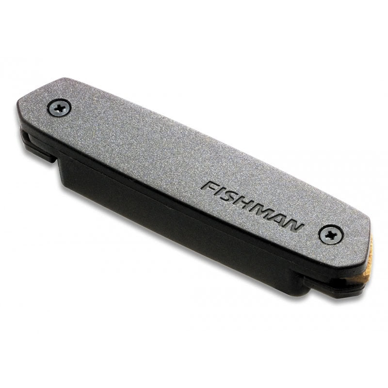 Rectangular gray and black guitar pickup with 'FISHMAN' embossed on top.