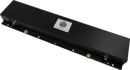 Black rectangular audio component labeled MOD 9AB1C1B with connectors, knobs, and a toggle switch.