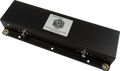 Black rectangular audio component with two metal mounting brackets, two rotary knobs, and two 1/4 inch jacks.