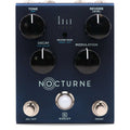 Dark blue guitar effects pedal with four knobs, two footswitches, and indicator lights labeled Nocturne.