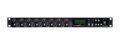 Front panel of a Focusrite Scarlett OctoPre Dynamic audio interface with knobs, buttons, LED indicators, and a power switch.