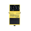 Yellow Boss Bass OverDrive ODB-3 pedal with four control knobs and input/output jacks on sides.