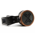 Black and brown over-ear headphones with wooden ear cups and OLLOaudio branding on the side.