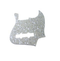 A silver-white 3-ply vintage pearl style guitar pickguard with multiple mounting holes and a rectangular cutout.