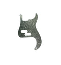 Gray and black pearloid 3-ply pickguard for a bass guitar with pickup cutouts.