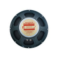 Round black and silver guitar speaker with Jensen label and terminal connectors.