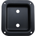Black square metal plate with two central square holes and rounded corners with mounting holes