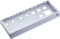 Rectangular metal chassis frame with multiple cutouts and holes for electronic components.