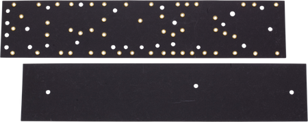 Two black rectangular eyelet boards with multiple gold-plated eyelets arranged in rows.