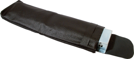 Black leather-like bag with a silver 4-pin electrical connector partially exposed.