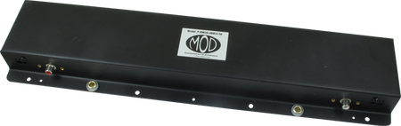 Black rectangular metal device with MOD label and multiple audio jack connectors on one side.