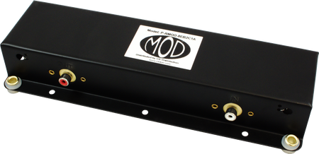 Black rectangular metal reverb tank module with RCA connectors and MOD label.