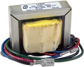 Rectangular transformer with multiple colored wires and crimp terminals on a white background.