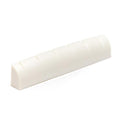 White slotted nut with six slots angled against a white background.