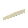 Off-white elongated tapered guitar saddle part on a white background.