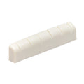 White slotted nut for guitar strings with six grooves, shown on a white background.