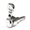 Single silver metal locking tuner for string instrument with knurled adjustment knob and tuning peg.