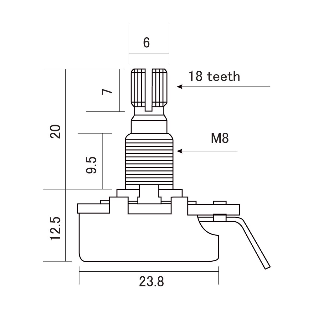 Solo Pro CTS 250K-B Split Shaft Linear Taper Potentiometer – Metric