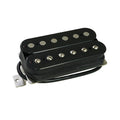 Black humbucker electric guitar pickup with two rows of pole pieces and attached black cable.