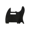 Black pickguard with screw holes and pickup slot, shaped for an electric guitar body.