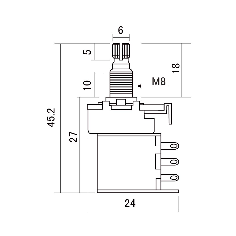 Solo Pro PP250K-A Split Shaft Push Pull Audio Taper Potentiometer