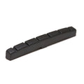 Black slotted guitar nut with six evenly spaced slots shown on a white background.