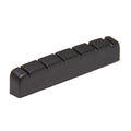Black slotted guitar nut with six slots, shown on a white background.