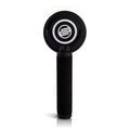 Single black headphone earcup with foam-covered handle viewed from the front.