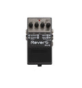 Black and gray Boss RV-6 Reverb guitar pedal with four control knobs and five 1/4 inch audio jacks.