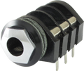Black 1/4 inch stereo switching jack with six metal pins and silver hex nut on front.