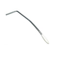 Chrome metal tremolo arm for guitar with white plastic tip on a white background.