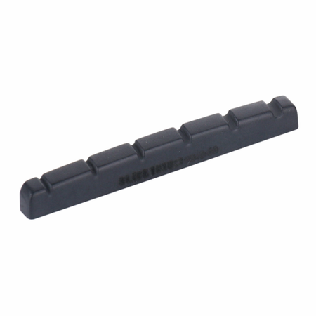 Black flat slotted guitar nut with six slots labeled 42mm TUSQ XL.