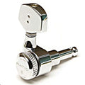 Close-up image of a single silver locking tuning peg for a guitar with knurled adjustment knob.