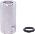 Metal cylindrical cap with an M8 threaded hole and a small side hole beside a black rubber O-ring.