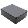 Black metal rectangular enclosure box with four corner screws on the top cover.