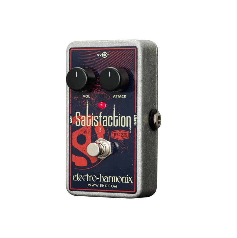 Electro-Harmonix Satisfaction fuzz pedal with two knobs, a footswitch, and input/output jacks.