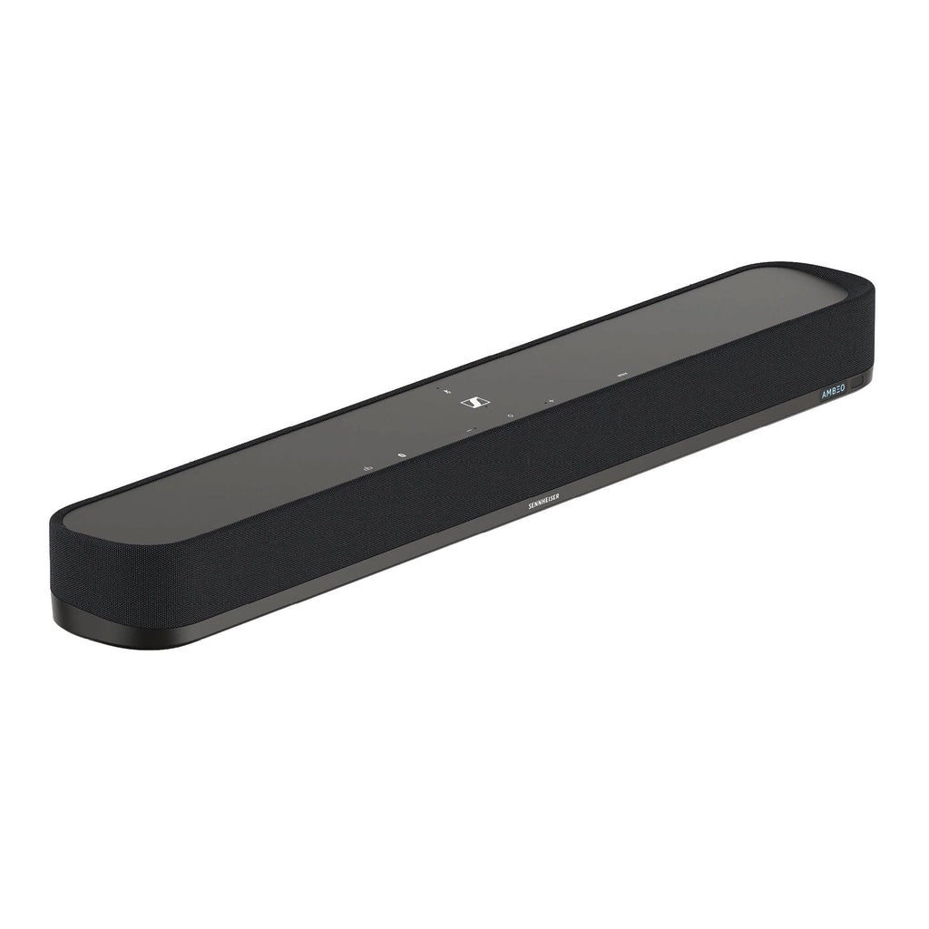 Black rectangular studio monitor speaker with mesh grille and touch controls on top surface.